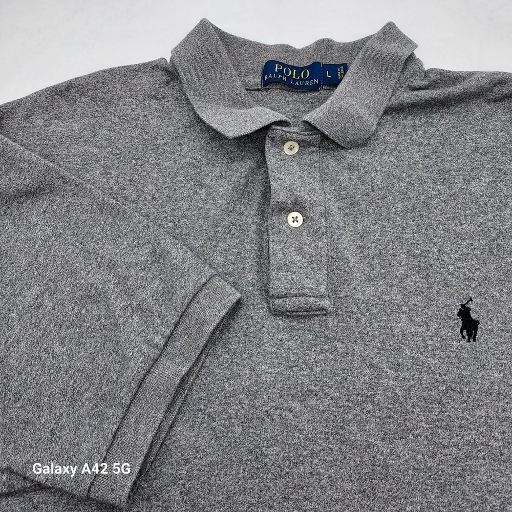 Polo Ralph Lauren Mens Large Gray Short Sleeve Cotton Polo Shirt Black Pony Logo